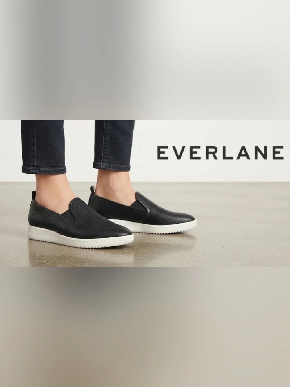 Authentic Everlane designer black leather slip on sneakers 8.5